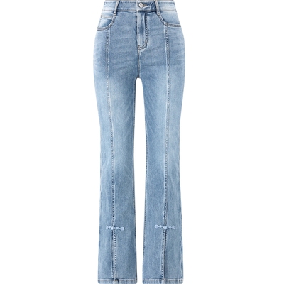 【丝肤柔牛仔裤】国风开叉微喇裤