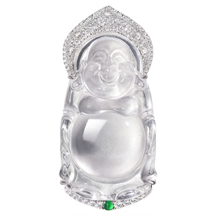 VISING天然石英质玉水沫玉大佛公站佛吊坠毛衣链颈饰新中式