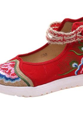 古风老北京布鞋女绣花鞋女2021新款平底民族风中国风汉服鞋子高跟