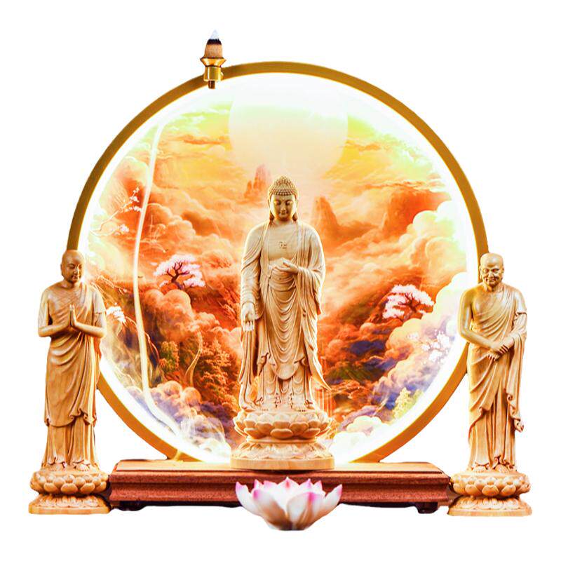 释迦牟尼佛像家用供奉释迦摩尼站像阿难迦叶尊者大日如来禅意摆件