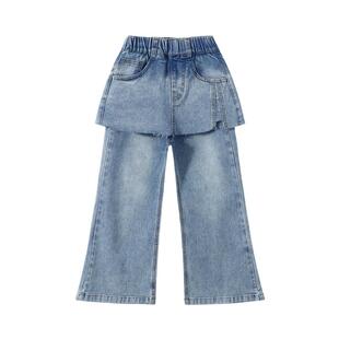 植木儿童裤子假两件裤子2025年春新品中大童牛仔裤女童裤子童装