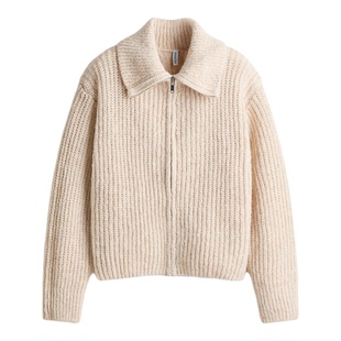 HM女装毛针织衫春季row系针织衫拉链开衫保暖外套1315990