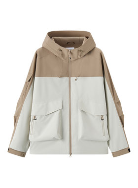森马拼色连帽夹克户外三防外套男
