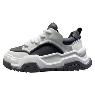 外贸男鞋韩版厚度增高小白鞋2024秋冬加绒真皮拼色软底运动休闲鞋