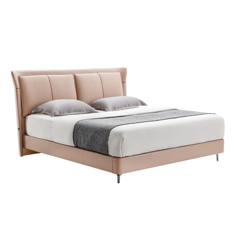 雅兰轻奢真皮床现代储物床双人简约主卧大床实木软包婚床罗马假日