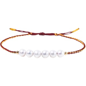 天然淡水珍珠红绳手链正圆极光18K金球幸运手串本命年女新年礼物