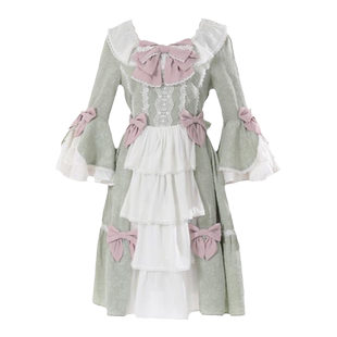 axesfemme日系精致复古暗纹印花蝴蝶结装饰洛丽塔连衣裙LD351X09S