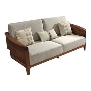 华日家居新中式实木布艺沙发乌金木三人现代中式客厅简约家具