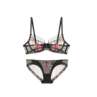 【织春】青色瑞士高定刺绣大胸显小显瘦防下垂超薄性感内衣文胸