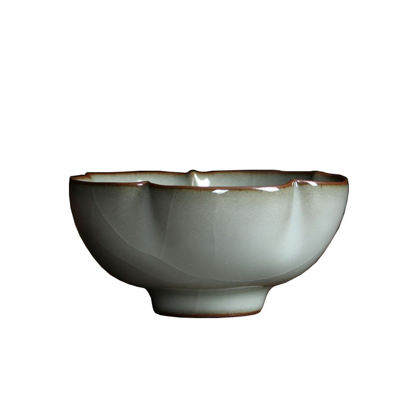 铁胎粉青观赏黄长伟精品斗笠杯