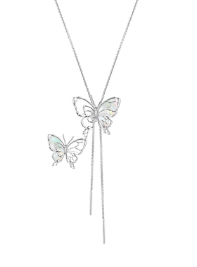 MFOW不对称镂空两个蝴蝶长项链