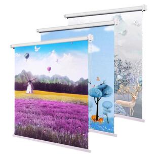 窗帘卷帘2026新款遮阳升降免打孔卧室厨房餐客厅阳台山水画卷拉式