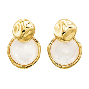 沐白MU金色天然白贝母耳钉贝壳925银耳饰几何纯银耳环轻奢女高级