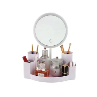 镜子桌面补光灯化妆镜Led灯带收纳盒多巴胺蝴蝶结宿舍台式充电镜
