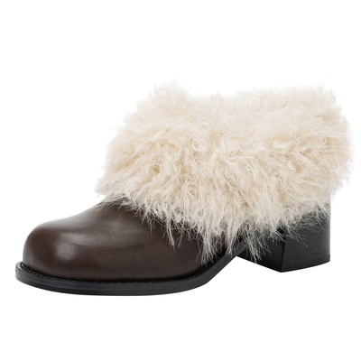 棕色玛丽珍单鞋冬季毛毛鞋雪地靴