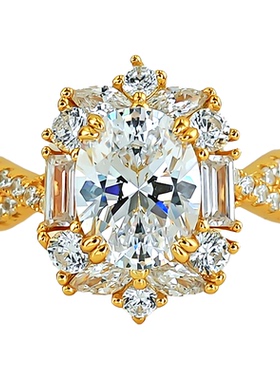 气质花朵925银白钻色椭圆戒指