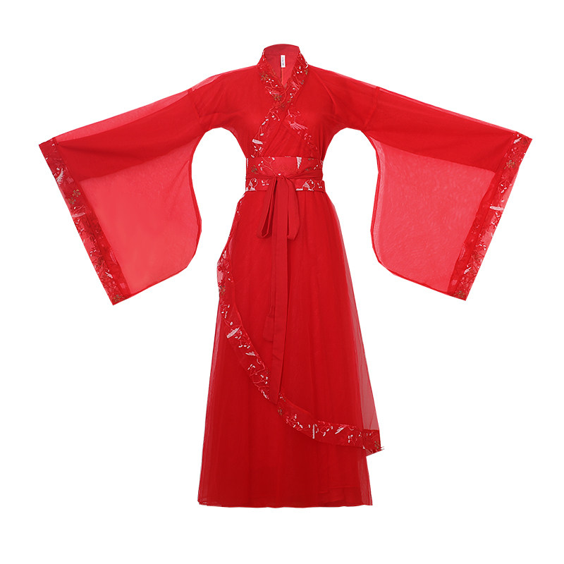 古装服装仙女飘逸广袖舞台装古筝舞蹈演出服古代改良中秋汉服红色