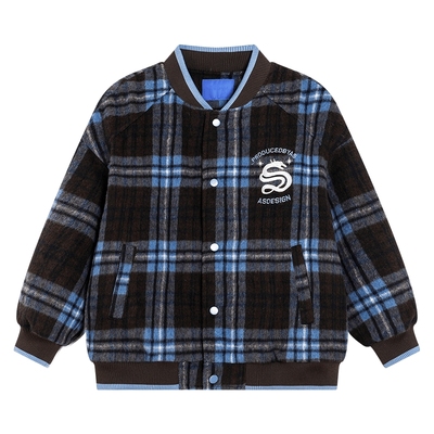 韩范毛呢格子运动保暖棒球棉服潮