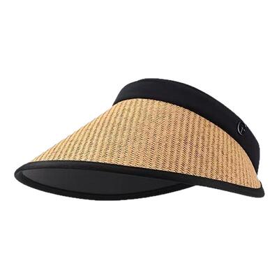 草编空顶帽子女夏季户外防晒黑胶遮阳帽防紫外线大帽檐发箍太阳帽