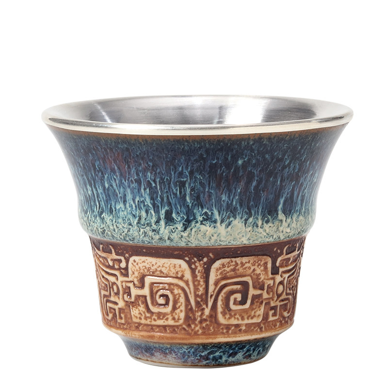 足银窑变釉手工建盏茶杯古风