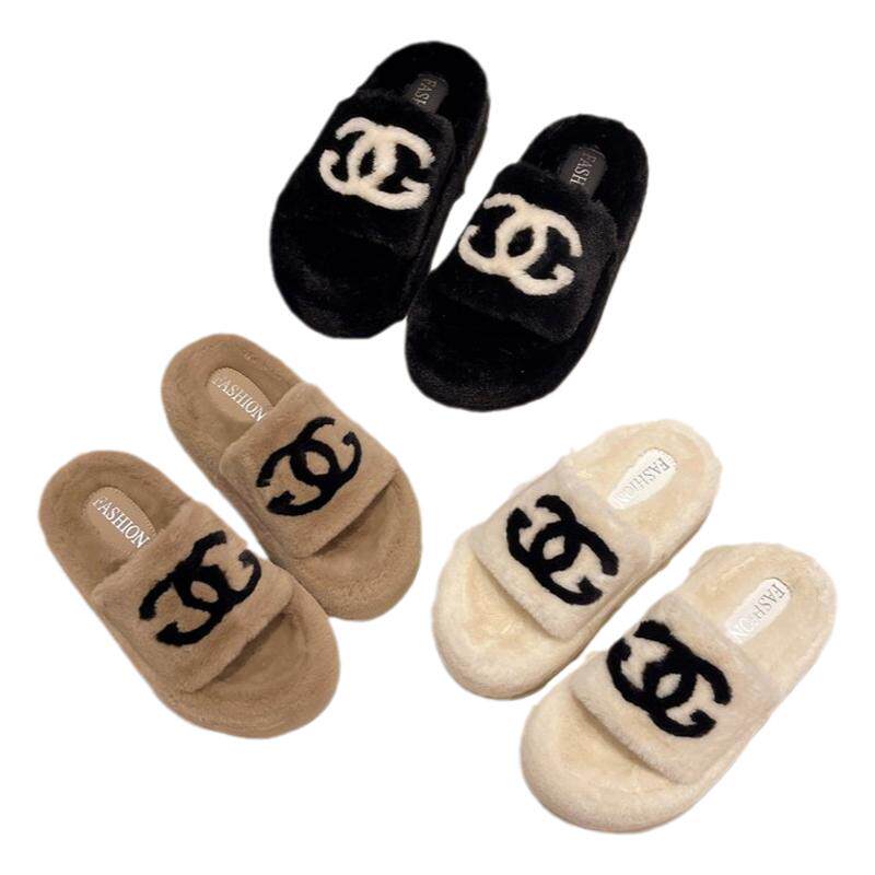 小香风网红毛毛拖鞋女外穿秋冬季新款时尚仙女风厚底防滑一字拖