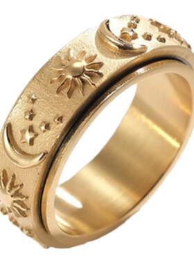 潮男太阳月亮可旋转戒指环解压