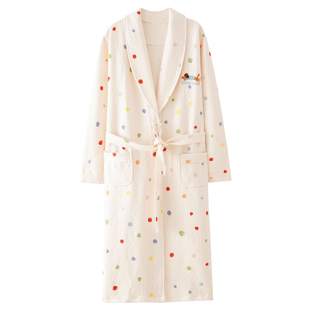 浪莎空气棉睡袍女款秋冬季加厚夹层纯棉长袖保暖可外穿睡衣家居服