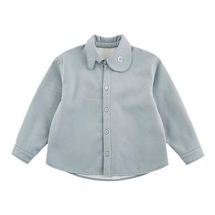 幼悠男童2025新款长袖鲸鱼翻领衬衫冬季时尚加绒保暖儿童挺括上衣