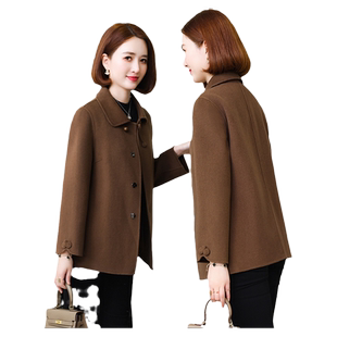 卡若维娅中老年国风双面呢羊毛大衣女修身零羊绒毛呢外套气质减龄