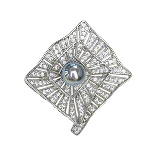 高档强光伴彩银灰珍珠迷宫几何胸针高端精致时尚别针毛衣点缀女款