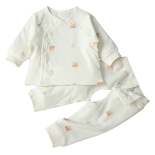 童耶婴儿保暖夹棉套装宝宝秋衣秋裤小月龄表里纯棉上衣裤子两件套