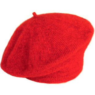 新西兰 possum袋貂绒 羊毛 优雅复古艺术家 女士纯色针织贝雷帽子