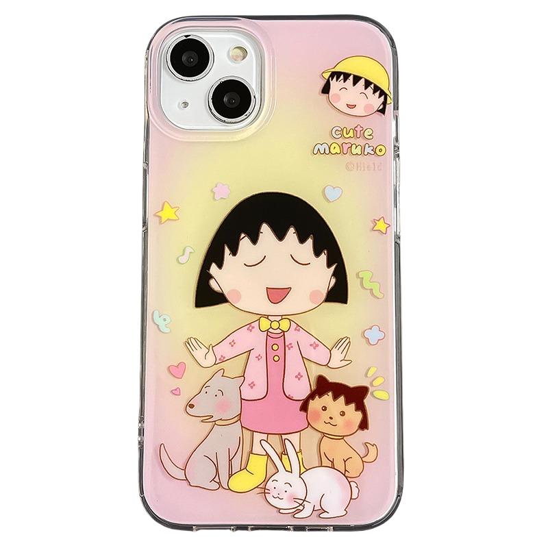 可爱日系卡通樱桃小丸子适用苹果15promax手机壳iphone14新款12女13pro挂绳手链14promax全包16防摔硅胶双层