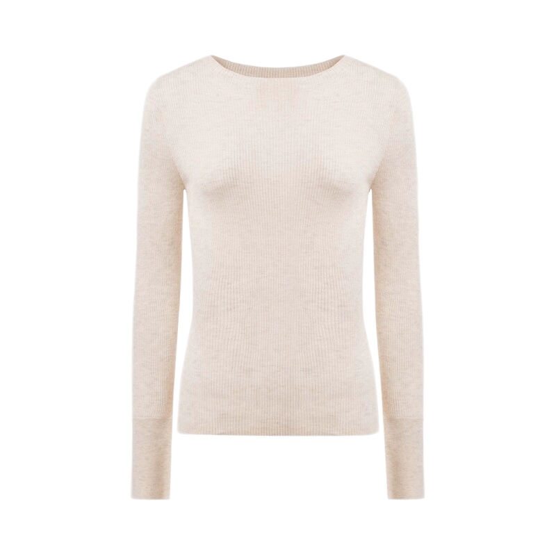 sdeer圣迪奥2025秋装女装罗纹圆领打底修身针织衫S24383509