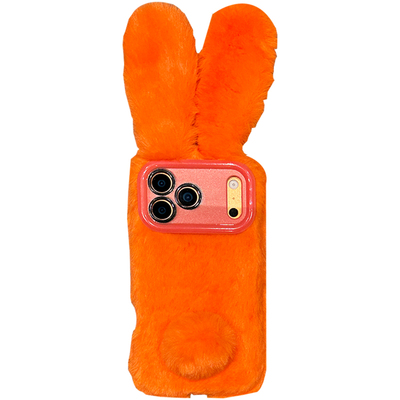 lizardhill 秋冬毛绒橙色兔适用苹果17promax手机壳新款16pro女iphone15斜挎可背带挂绳14毛茸茸13软12全包11