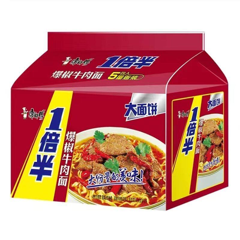 康师傅方便面一倍半爆椒牛肉面129克大份量袋装香辣红烧速食泡面