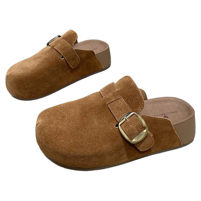 真皮厚底勃肯鞋女2025新款秋季爆款增高包头半拖鞋懒人一脚蹬女鞋