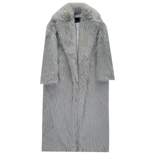 高级感环保皮草外套女2025新款海宁时尚年轻版灰色长款毛毛大衣冬