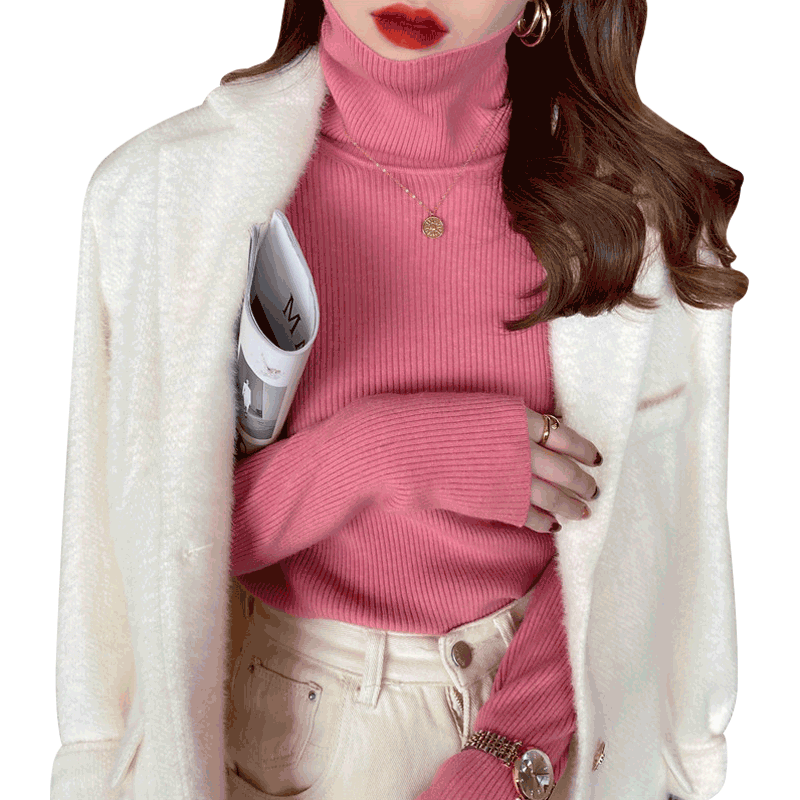 大码针织衫高领毛衣打底衫堆堆领