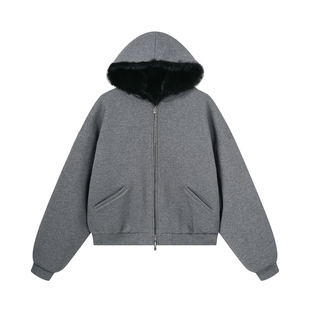 Manifold｜重磅进口安哥拉兔毛加厚保暖皮草毛领连帽夹克外套