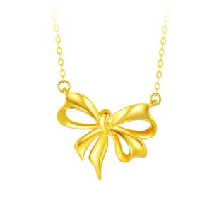 周大生黄18K金项链套链彩金蝴蝶结吊坠颈链锁骨链情人节新年礼物