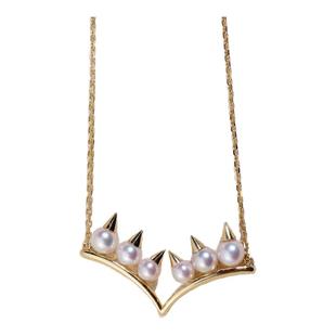 七夕礼物danger獠牙款V形珍珠项链18K厚金天然akoya海水珍珠吊坠