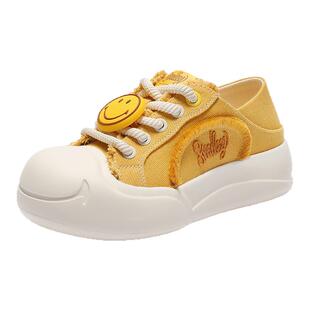 张凌赫同款百丽男鞋SMILEY联名款大玩家男士夏厚底帆布鞋D3J01BM5