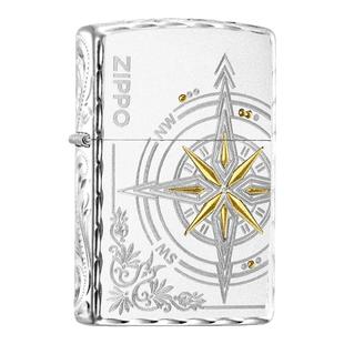 ZIPPO镀银爱情指南针打火机官方正品diy刻字生日情人节礼物送男友