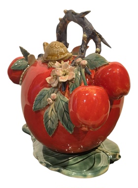 石湾陶瓷中式平安苹果金龟摆件