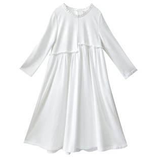 忆旧【云影】春季针织连衣裙女长袖2025新款白色长裙初春纯棉裙子