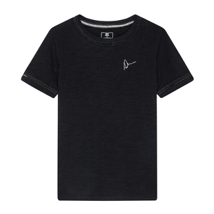 【100%棉】DKNY唐可娜儿春夏短袖T恤女圆领上衣黑色镂空织带正肩