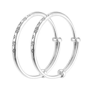 九乐足银999宝宝银手镯祥云福字龙年亮面纯银手镯满月周岁生日礼