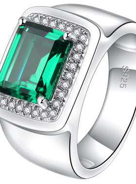 925纯银镀金镶嵌绿宝石男戒指