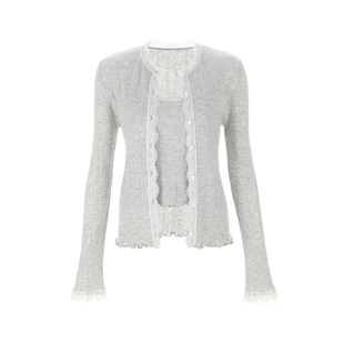 wana try羊毛蕾丝花边两件套针织衫2025新品修身显瘦百搭上衣女